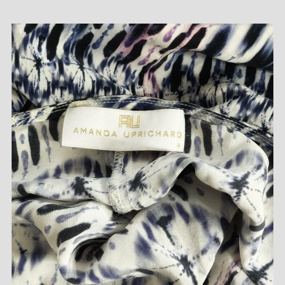 Amanda Uprichard Silk Top Halter Style Tie Neck Flyaway Styling Watercolor Print - Picture 11 of 12